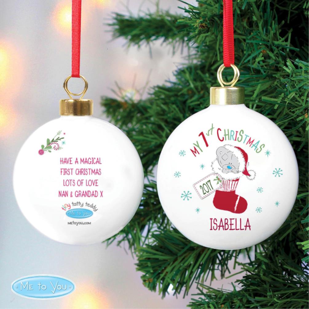 Personalised My 1st Christmas Tiny Tatty Teddy Stocking Bauble Extra Image 2